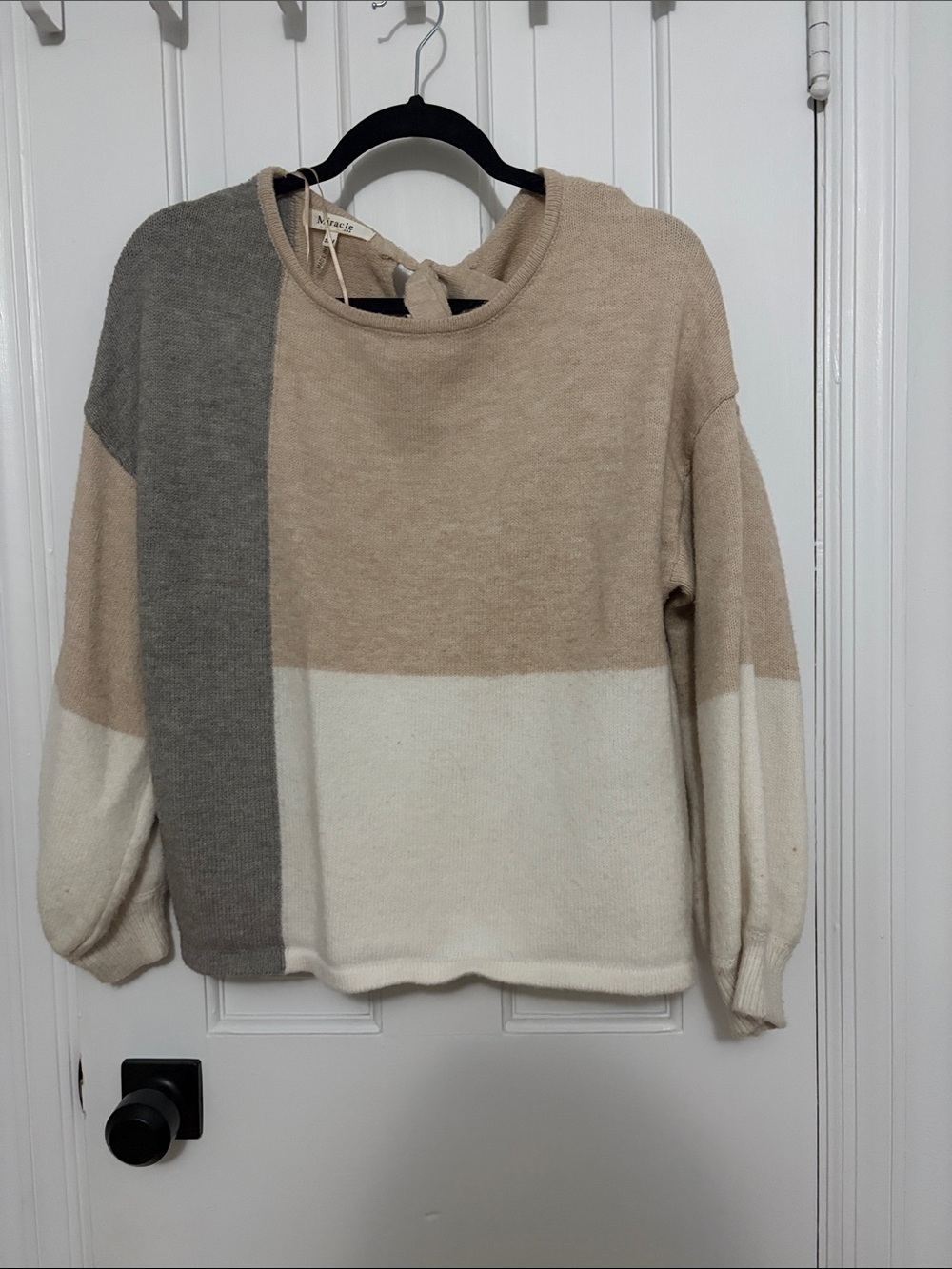 Miracle Neutral Colorblock Crewneck Sweater — Beige, Cream & Gray